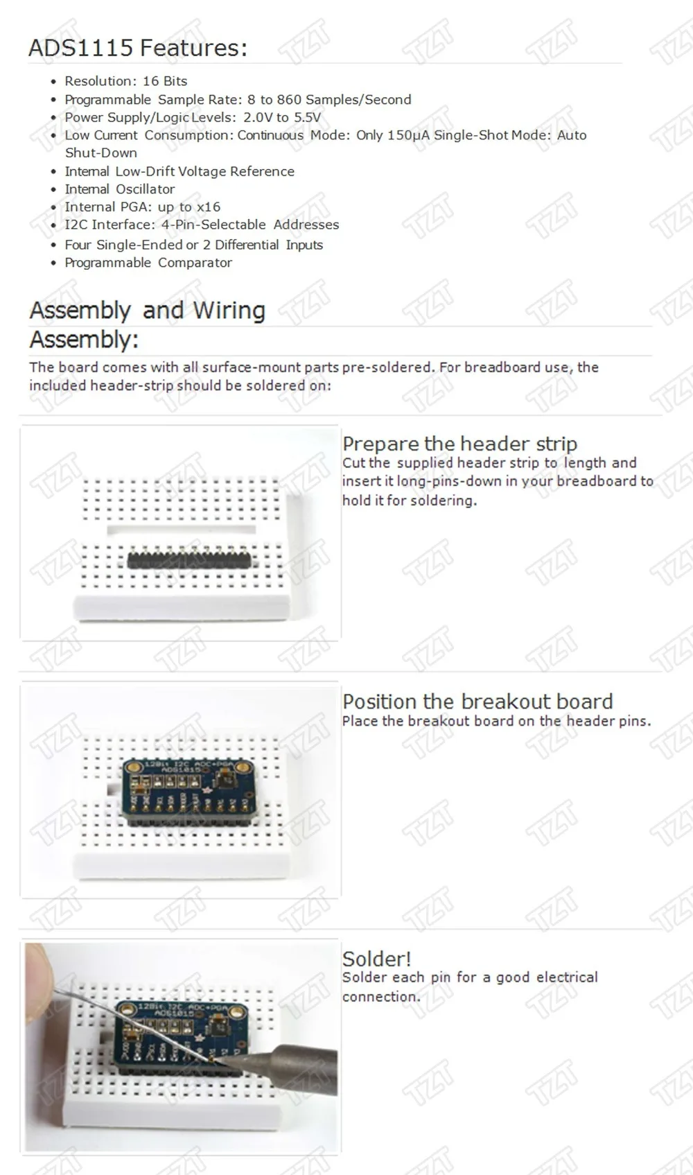 TZT 16 бит IEC ADS1115 модуль АЦП 4 канала с Pro усилителем усиления для Arduino RPi