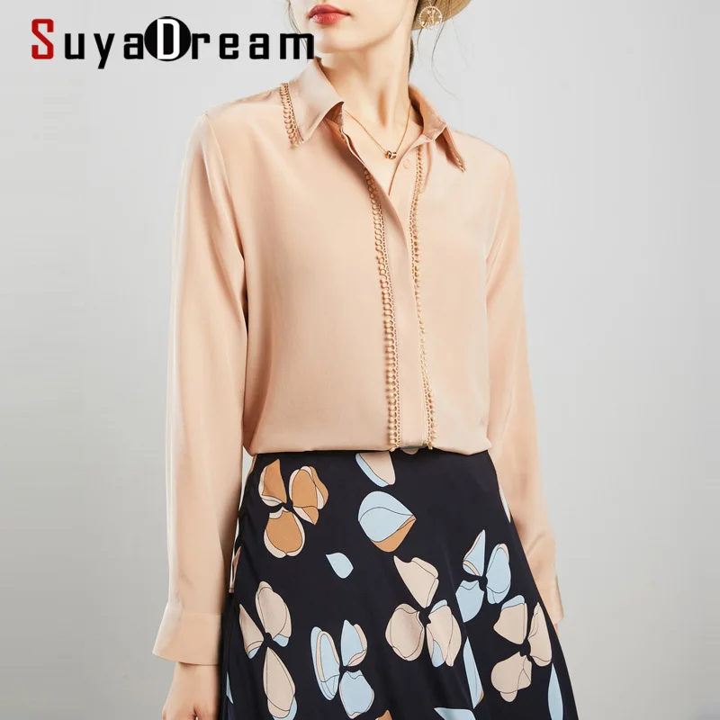 

SuyaDream шелковая блузка женская 100% шелк креп с длинными рукавами элегантная плотная блузка рубашка 2021 осень офисная шикарная рубашка