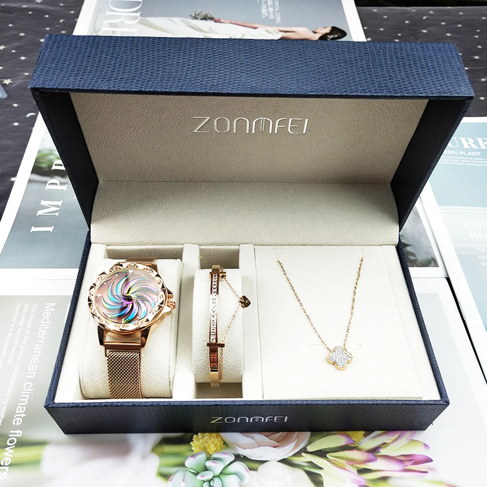 3 шт. Наручные часы для женщин Подарочные коробки подвижные циферблат Модный