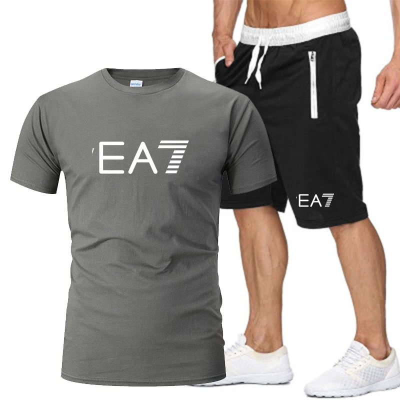 

Summer Men's T-shirt Set 2-piece Men's Sportswear Set Running Sports Fitness Short Sleeve + Pants Men's Set Ou Code S-2XL