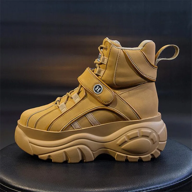 

Autumn Designer Wedges Platform Sneakers Women Shoes Leather High Top Sneakers Hidden Increasing Basket Femme Leisure boots