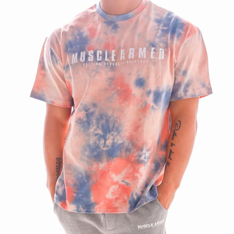 

Muscle Boy Brothers Fitness New Summer Korean Casual Loose Tie Dye Short Sleeve Men's Printed T-shirt Men's Wear