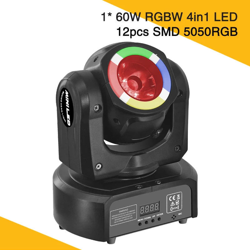 

High Brightness 60W RGBW Led 12pcs SMD RGB Colorful Ring Beam Effect Moving Head Stage Light
