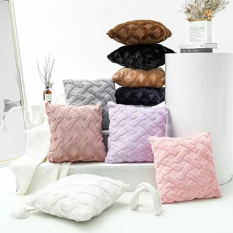 

Pillowcase 2pcs 45x45 Plush Winter Warm Solid Soft Pillow Cover Modern Style Home Decorative Pillows Cases 18 Inches Comfortable