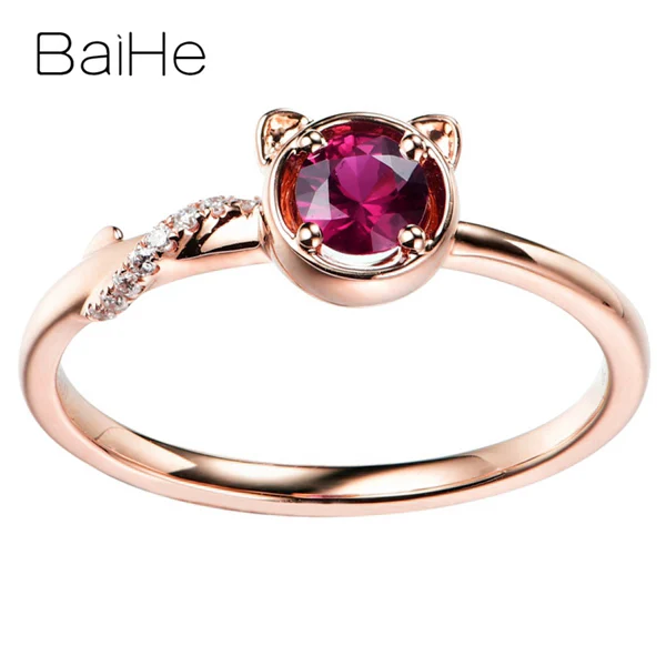 Rose Gold BAIHE Твердые 14 К желтого золота сертифицированные безупречные 0.20ct натуральный рубин помолвки женские модные ювелирные изделия Подарочное кольцо - Gem Color: Rose Gold