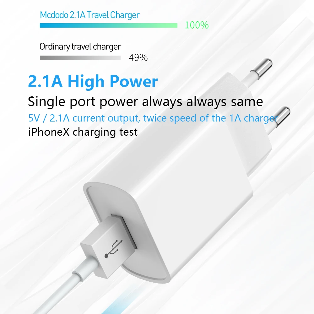 Mcdodo EU адаптер USB зарядное устройство 2.1A Быстрая зарядка для Samsung Xiaomi