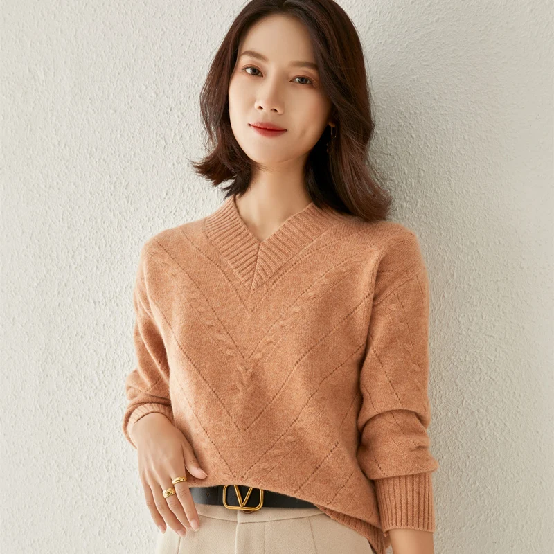 

wool sweater women jumper winter long sleeves pullover short casual top stylish geometric jacket female v-neck sweaters