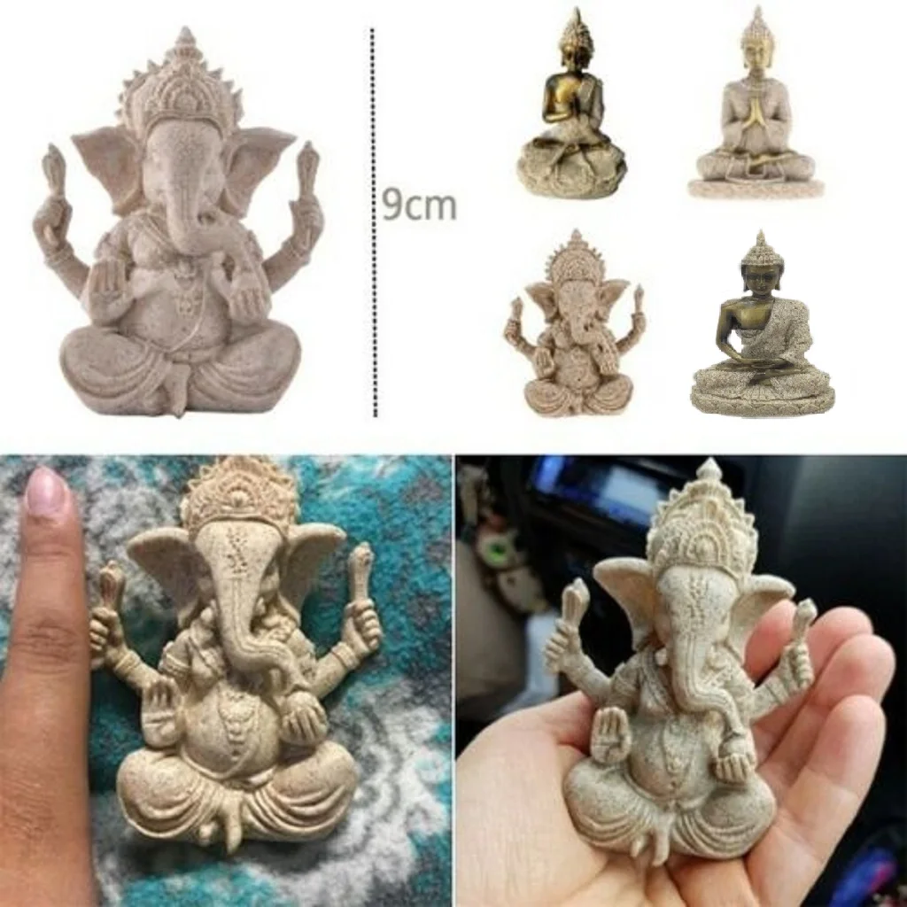

MagiDeal Hand Carved Sandstone Seated Ganesh Buddha Deity Elephant Hindu Statue Decor fantastic good condition for Collection
