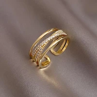 2021 new exquisite zircon cross ring gold plated opening ring charm womens daily matching party jewelry anniversary gift