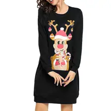 2021 Spring Women Christmas Print Cartoons Character Long Sleeve Dress Ladies Mini Dress Ladies Casual Mini Dress Femme Clothes (1)