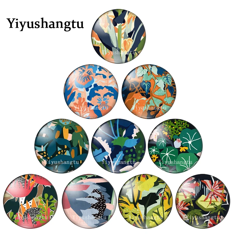 

Tropical forest leaf color painting 12mm/20mm/25mm/30mm Round photo glass cabochon demo flat back Making findings