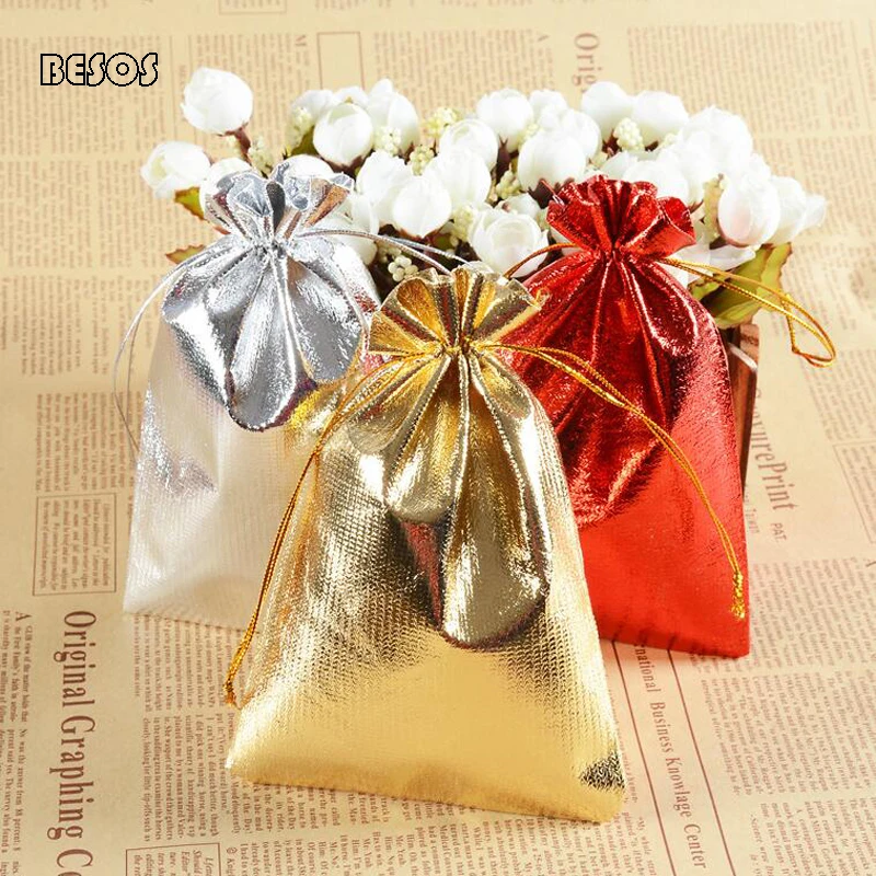 Shiny Gold Silver Red Mirror Coated Metallic Foil Cloth Organza Bags Wedding Christmas Candy Decorative Wrapped Gift Bag B179D | Дом и сад