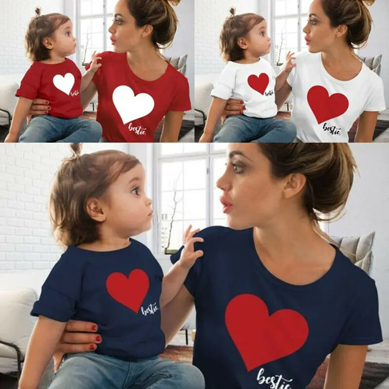 

Family Matching Outfits Mother and Daughter Clothing Sets 3-9Y Kids Short Sleeve Tops Summer Casual Cotton Printed T Shirt Tees