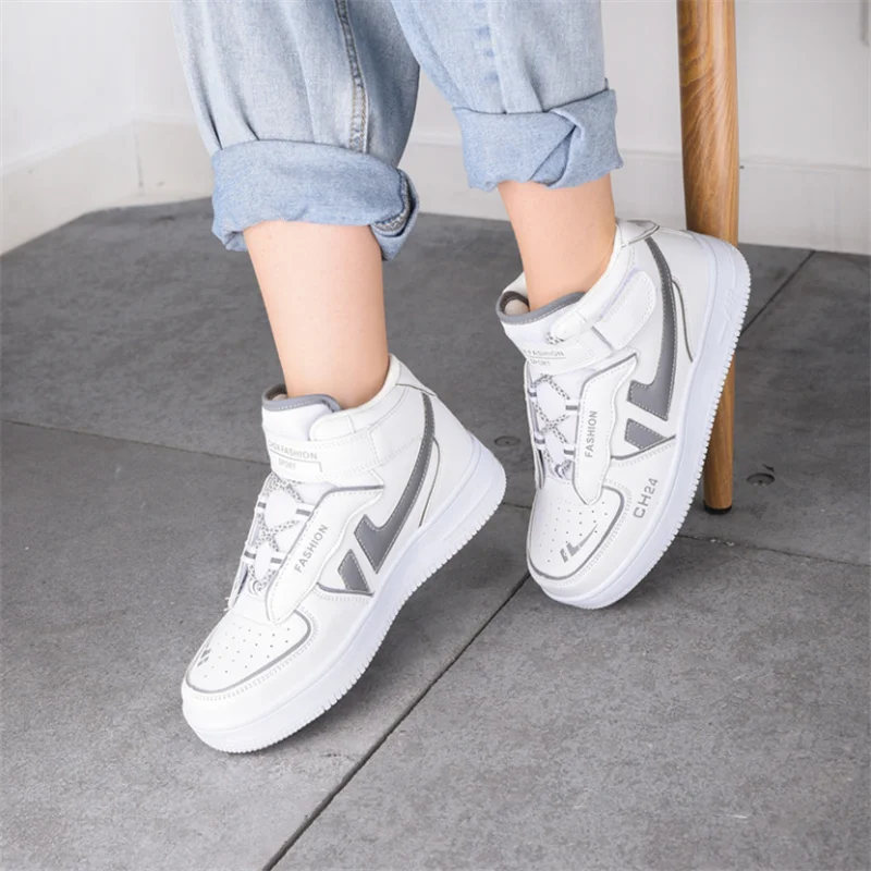 

Women High Top Breathable Sneakers Spring Autumn Fashion PU Trainers Couples Chunky Shoes Tenis Female White Casual Footwear