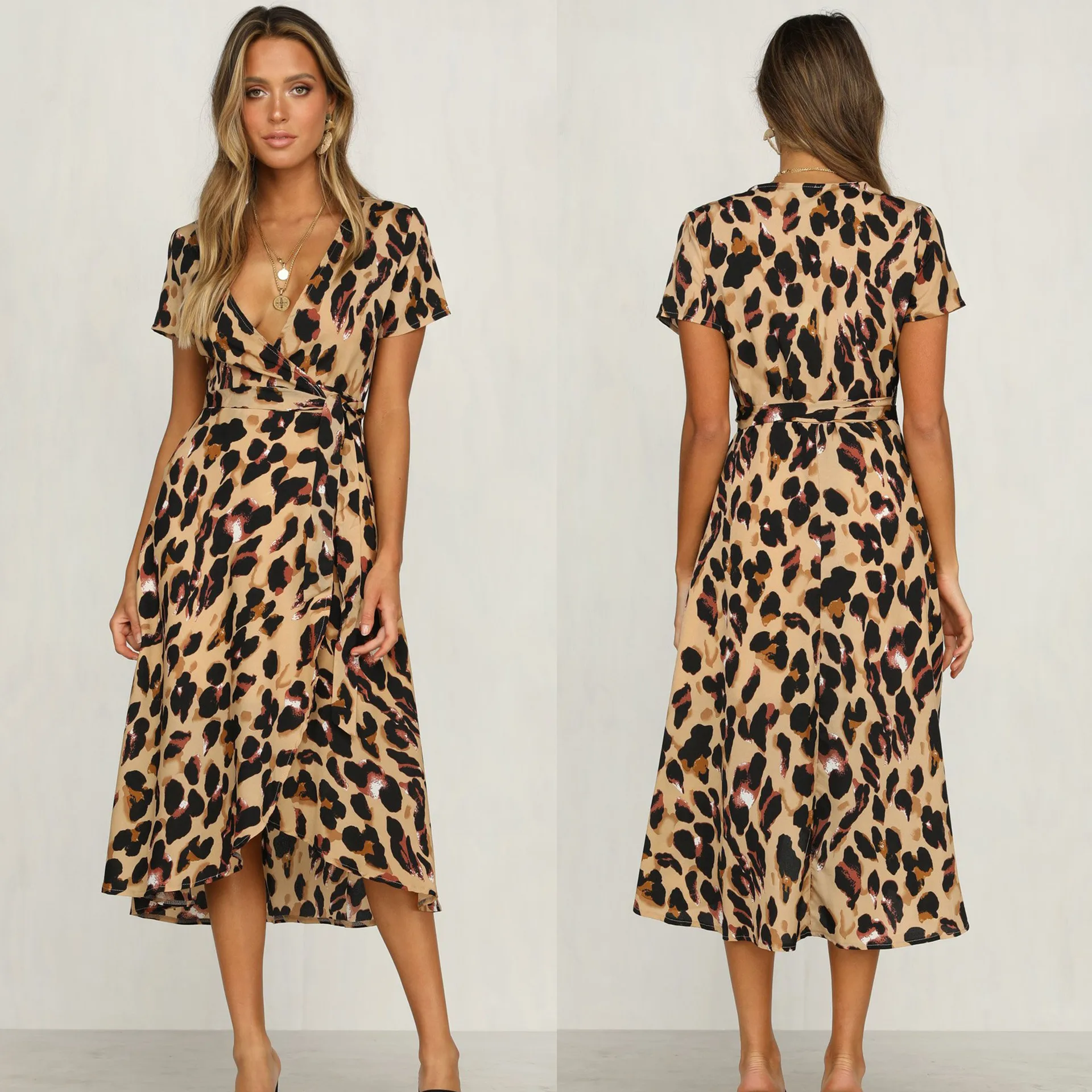 2019 сексуальное леопардовое платье с глубоким v образным вырезом и коротким