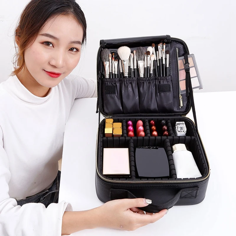 

New ROWNYEON Makeup Box Travel Makeup Bag Cosmetic Storage Bag Makeup Box Adjustable Partition Makeup Brush Makeup Utensils(BW)S