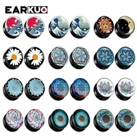 earkuo new sunrise sea wave datura flower acrylic ear piercing tunnels stretchers body jewelry ear gauges plugs expanders 2pcs
