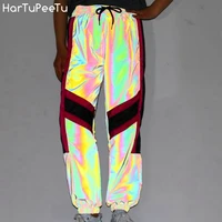 colorful women reflective trousers joggers high visibility safety workwear combat tracksuit hip hop reflecting breathable pants