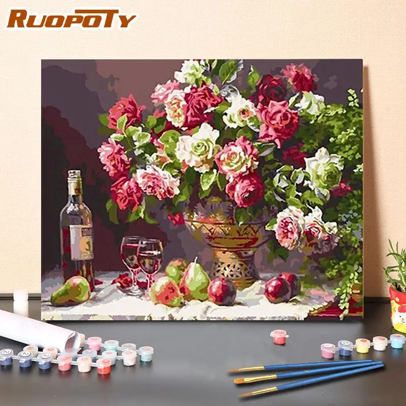 

RUOPOTY DIY Coloring By Numbers Flowers Wall Art Painting By Numbers Beer For Aduilt Kits Home Decor Acrylic Handpainted