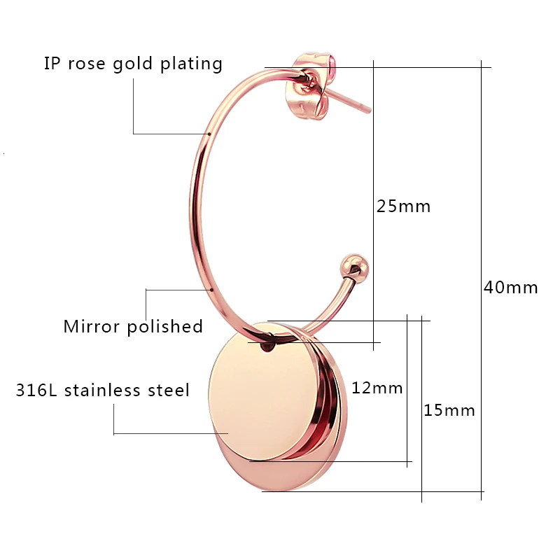 Хирургическая сталь серьги половинки розово золотистый и черный Цвет двойной ПК