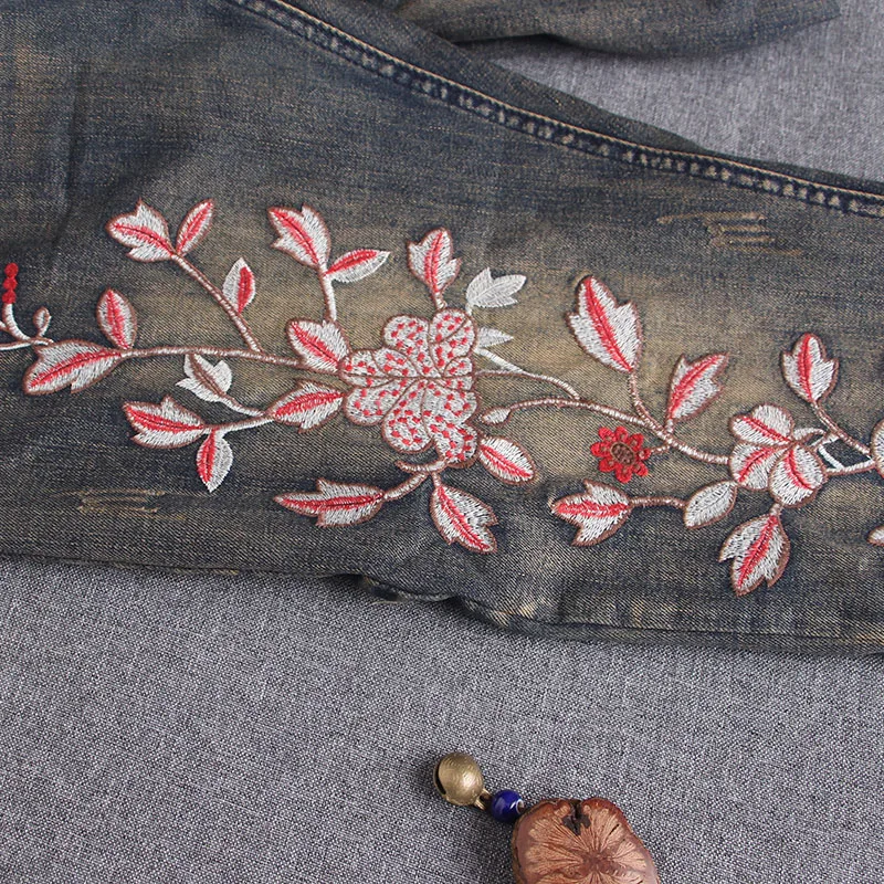 Женские джинсы с эластичной резинкой на талии повседневные свободные цветочной