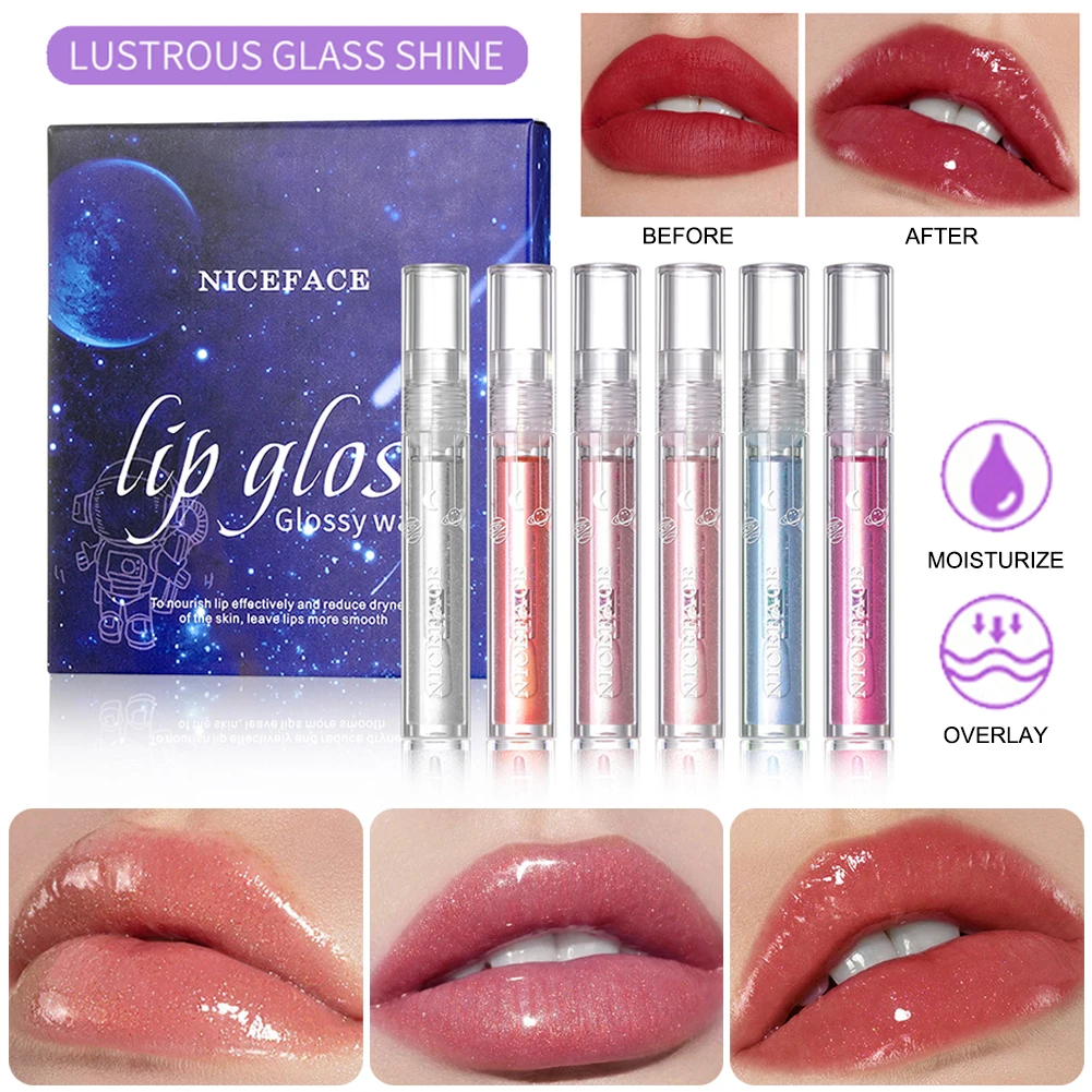 

6pcs Lip Gloss Set Hydrating Clear Lip Gloss Makeup Moisturize Lip Stick Shining Contains Vitamins A And B Long Lasting Lipstick