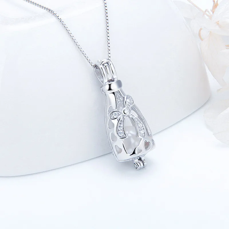 CLUCI 925 Sterling Silver Pendant Women Jewelry Bottle Shape with Bowknot for Pearl Locket SC038SB | Украшения и аксессуары
