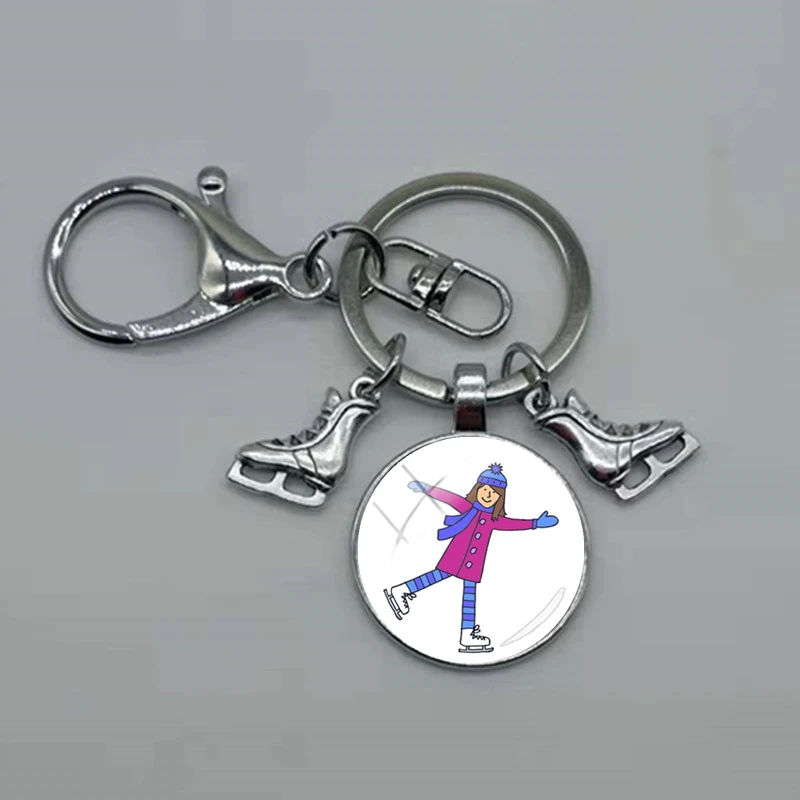 Новинка модный выпуклый Круглый Брелок для ключей со стеклянными коньками