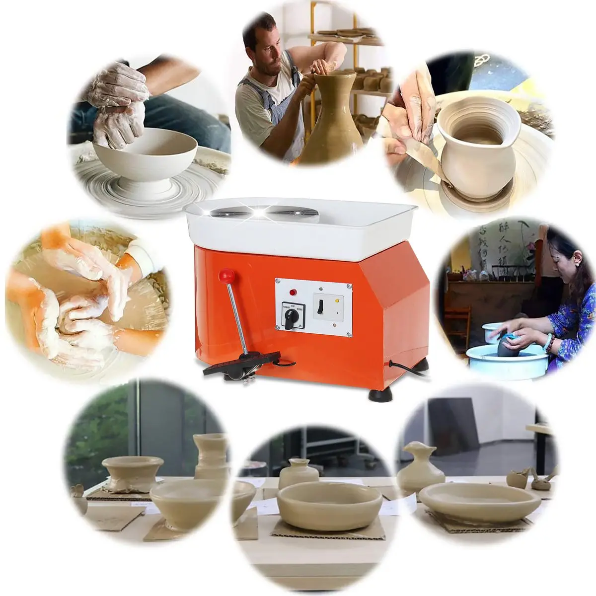 Rueda de cer&aacute;mica el&eacute;ctrica para torneado de 25CM, m&aacute;quina de cer&aacute;mica de 220V, 600W, Mini herramientas de formaci&oacute;n de cer&aacute;mica para obras de arte, bricolaje-1