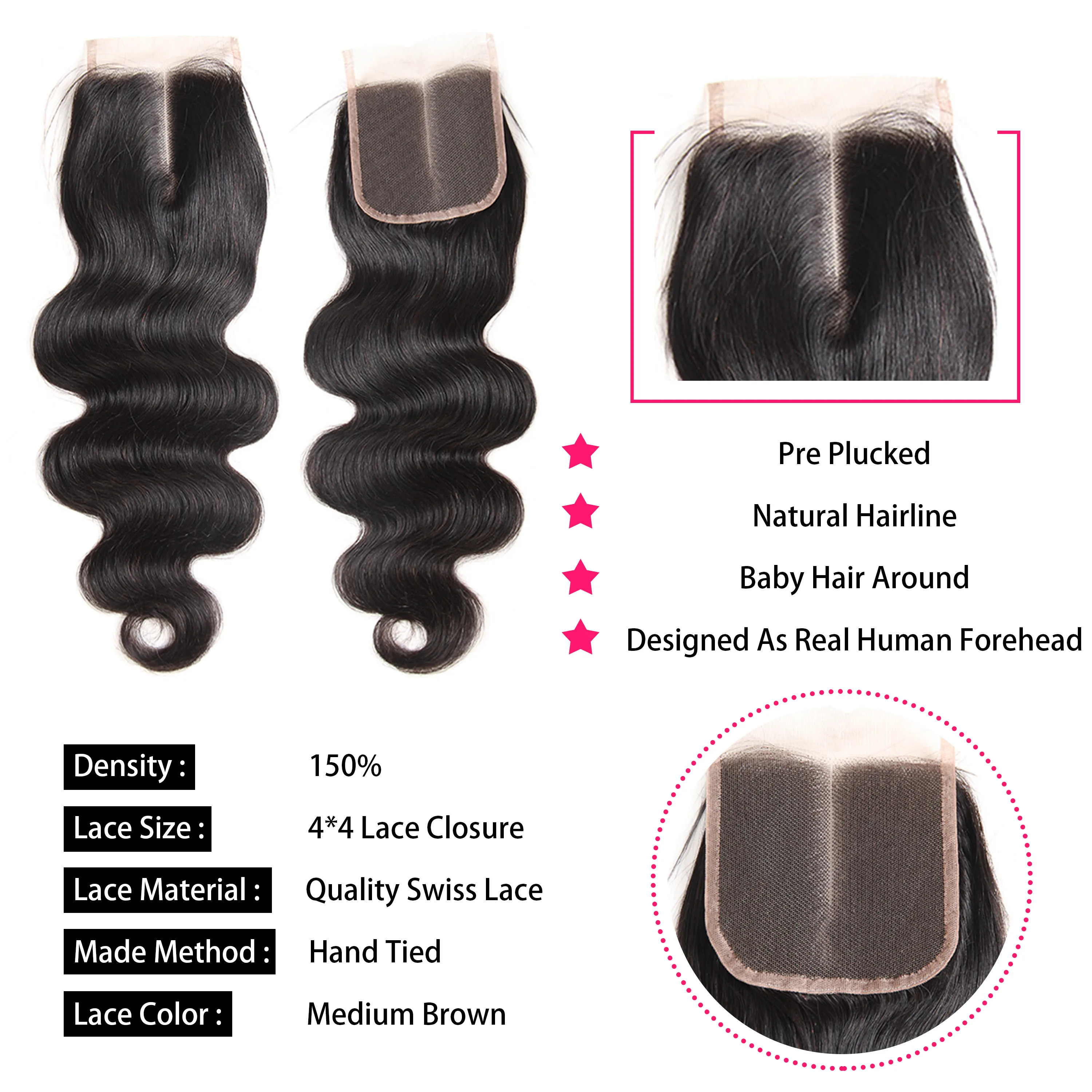 Body Wave Bundles With Closure 3 Remy Megalook Hair Brazilian Weave And | Шиньоны и парики