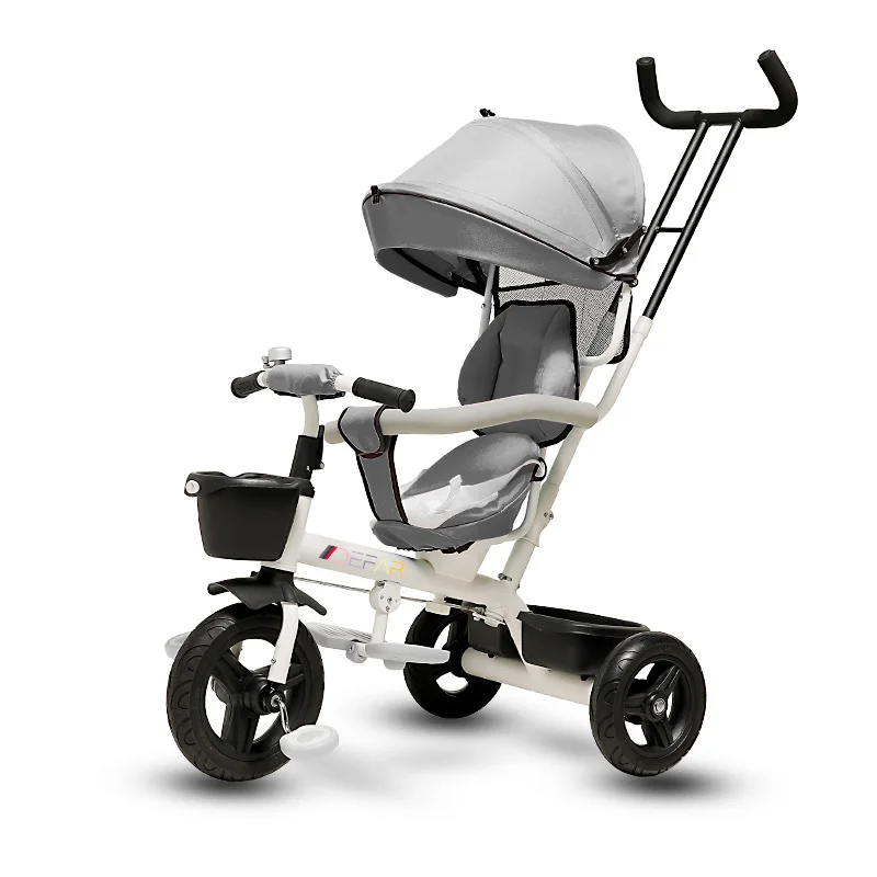Gray Infant Shining Baby Tricycle Ride on Toys 4 In 1 Three Wheels Stroller Children Bike Seat Multi-function for 1-6Y Children - Цвет: Gray