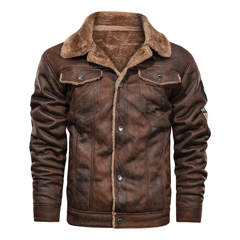 

Mens Jackets and Coats Retro Style Suede Leather Jacket Men Leather Motorcycle Jacket Fur Lined Warm Coat Winter Velvet Overcoat