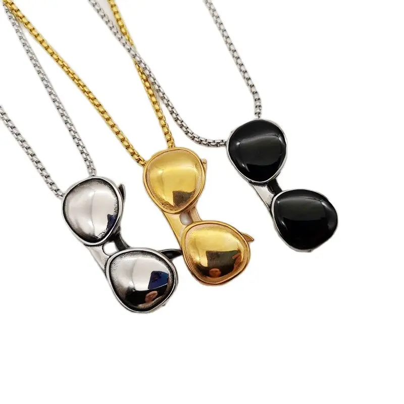 

3 colors Plated 316L stainless steel Sunglasses pendant necklace top quality mens cool hip hop sunglasses necklace jewelry