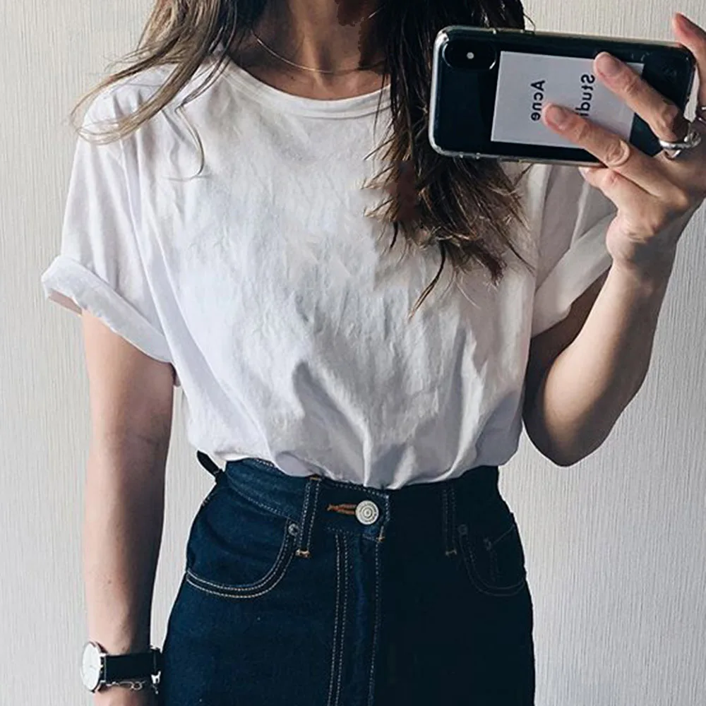 Новые женские футболки повседневные белые однотонные топы летняя женская