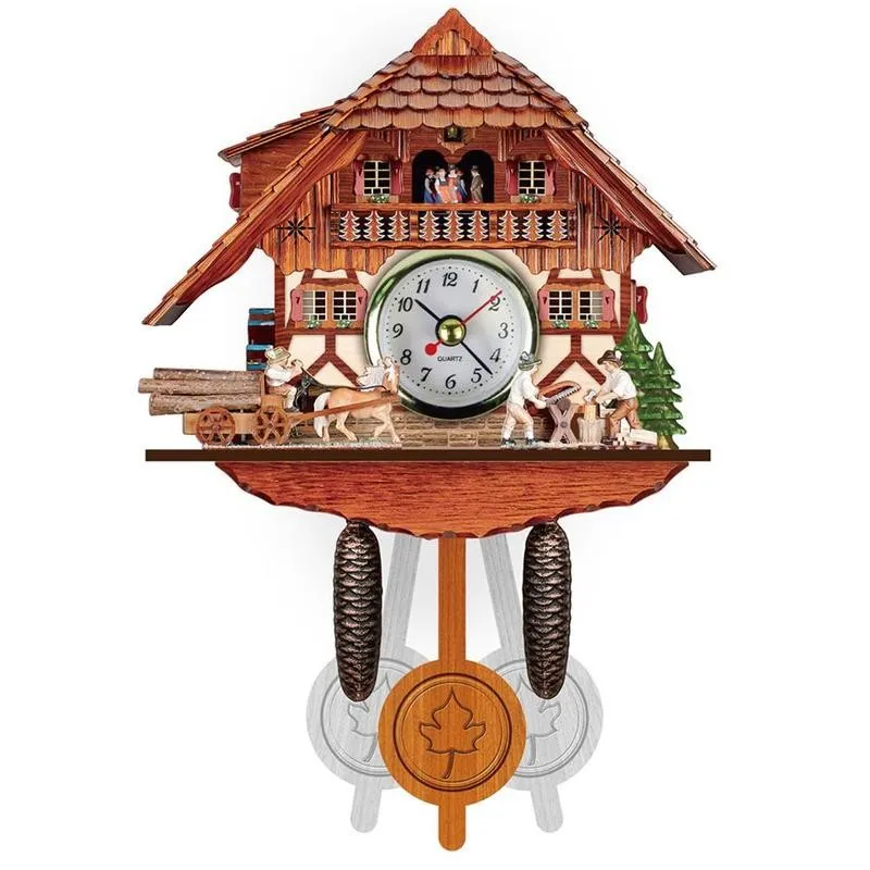 

1pc Cuckoo Wall Clock Chime Alarm Clock Retro Wooden Home Bell Room Swing Art Decor Bird Watch Clock Living Alarm A6X3