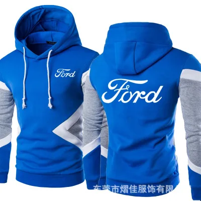 

2021 New Spring Autumn Men Pullover Sweatshirts Ford Logo Patchwork Casual Cotton Hoodies Clothing 5 Colors S-4XL