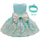 Платье для девочки, новое платье с цветочной вышивкой для первого дня рождения ребенка, вечернее платье для танцевальной вечеринки, платье с бантом и вышивкой, пришлите головной убор, платье