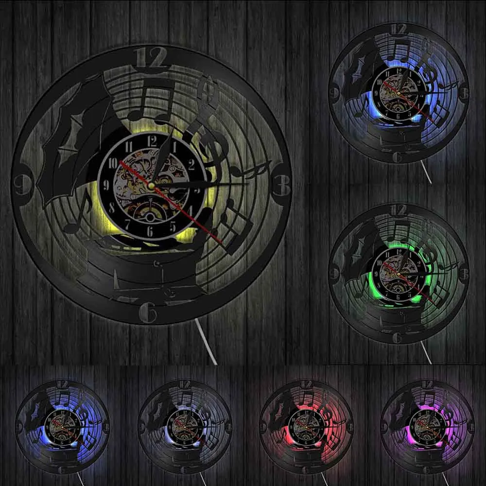 Классический граммофон Лист Музыка Примечание ретро настенные часы винтажный