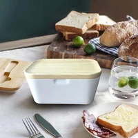 new butter box nordic butter container storage tray dish keeper cheese food holder kitchen tools with wood cover sealing plate