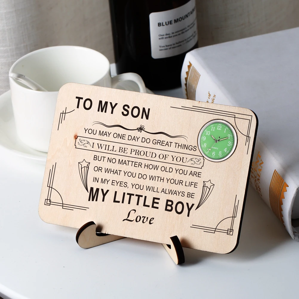 

Creative Rectangle Shape Wooden Desktop Clocks DIY Printed Design Desk Clock Simple Small Luminous Display Ornaments Best Gifts