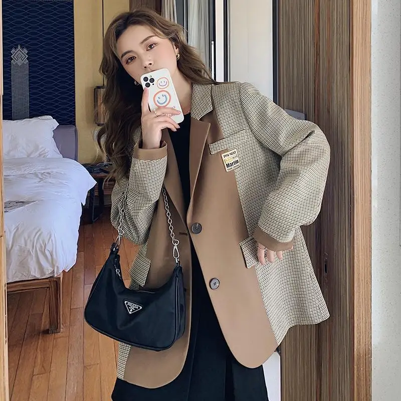 

Spring New Matching Versatile Design Coat Trend Women Suit Casual Plaid