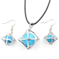 fysl silver plated merkaba star point pendant many colors quartz stone drop earrings transfer lucky gift jewelry set