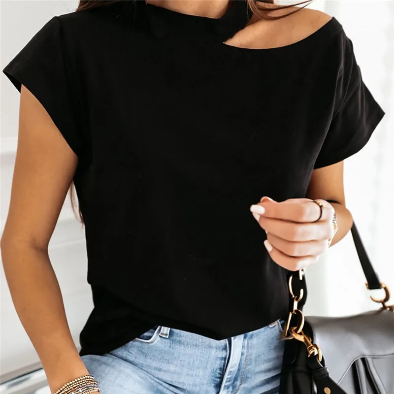 

Summer women's T-shirt New Strapless short-sleeved Halter Fashion Casual Top Solid Color Patchwork Wild Female T-shirt