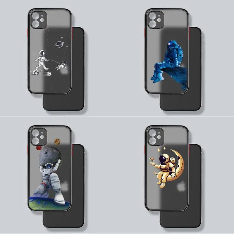 

Cute Astronaut Earth Phone Case Transparent Matte For IPhone7 8 11 12 S Mini Pro X XS XR MAX Plus Cover Shell