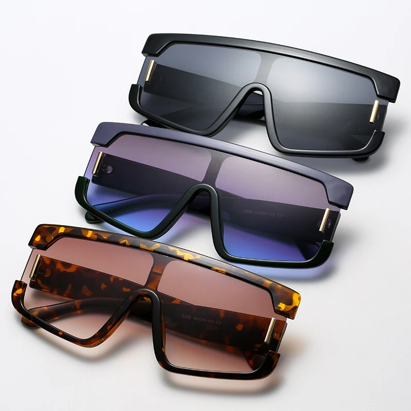 

2021 New Big Sunglasses Women Fashion Oversized Flat Top Vintage Shield Glasses Men Siamese Shades Retro Gradient Colors Oculos