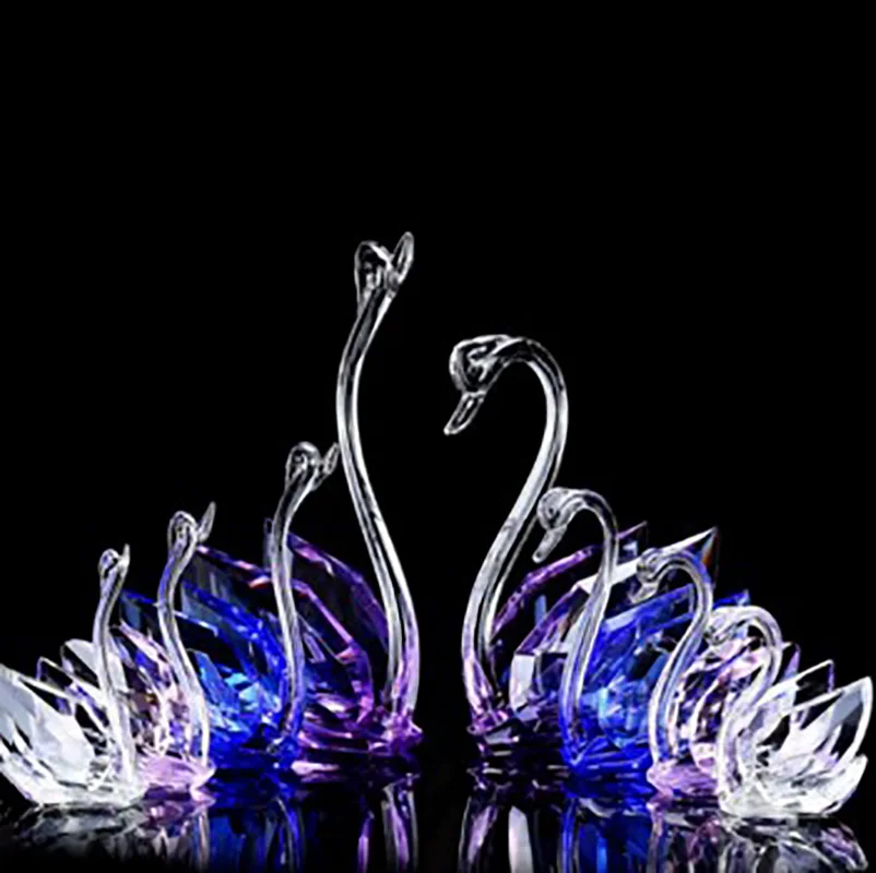 

100mm Lilac Swan Statue Crystal Paperweight Gift Collection Art
