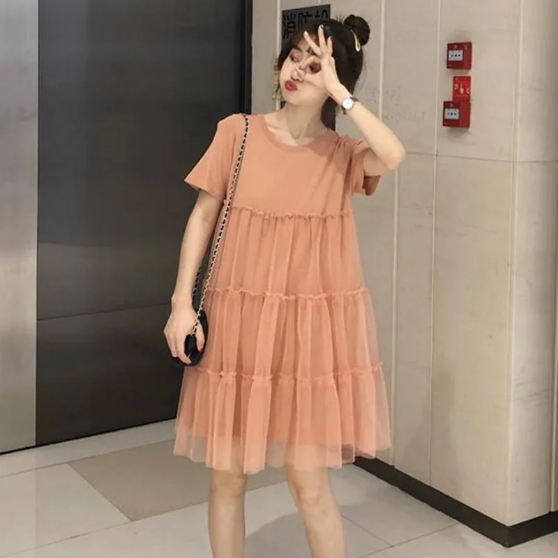 Летнее Сетчатое платье с вышивкой для женщин Милое однотонное феи принцессы