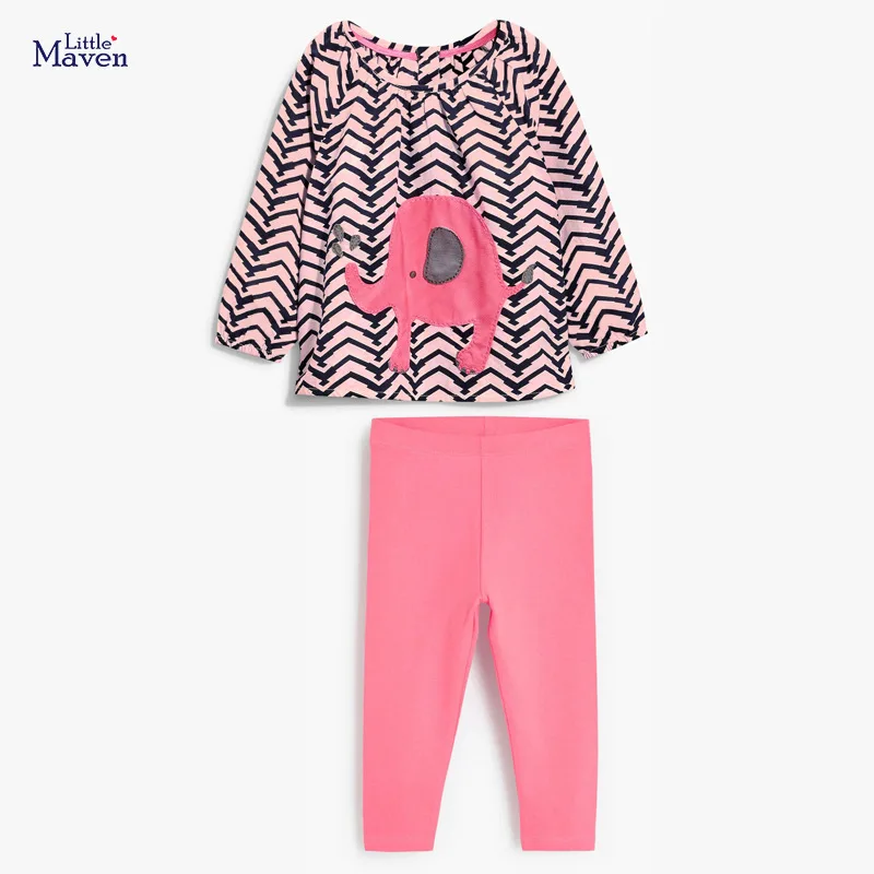 

Осенняя одежда для маленьких девочек осенний комплект для детей, хлопковый костюм из двух предметов рубашка с изображением слона для мален...