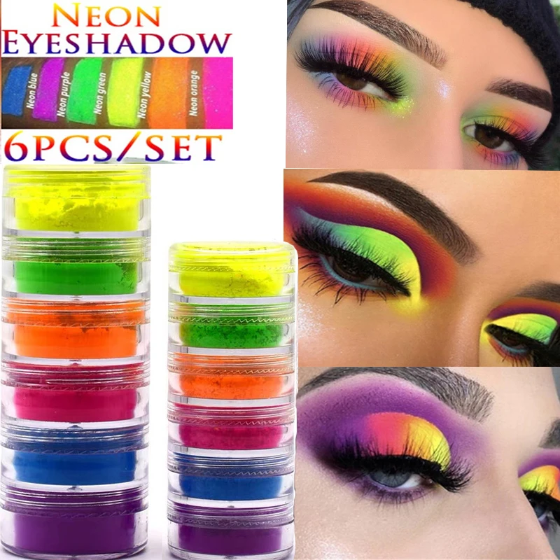 

Eyeshadow Palette Powder 6 Colors Matte Long Lasting Colorful Easy To Wear Pigment Eyes Makeup Nail Art Powder Neon Nail Tools