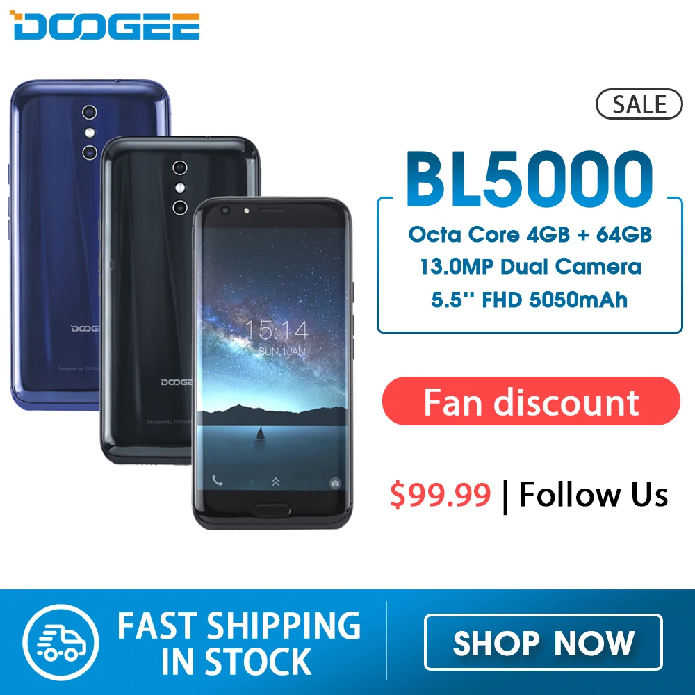 Смартфон DOOGEE BL5000 4+64 ГБ 5.5&quot 5050 мАч двойная камера 13.0 Мп|octa core|4gb ram 64gb romocta core 4gb |